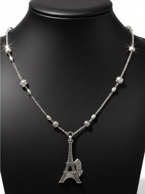 Silver Eiffel Tower Pendant Necklace